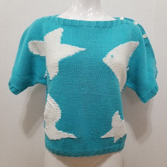Unbranded sweater Size? fish star shell beach pullover knit art to wear - Picture 1 of 11